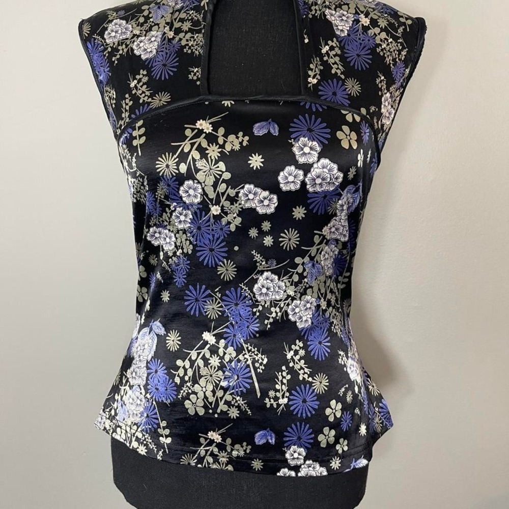 Angie black floral print japanese style blouse
